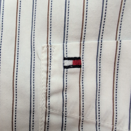 Chemise Tommy Hilfiger Homme Taille M/L Custom Fit Rayée Bleue Marron Coton