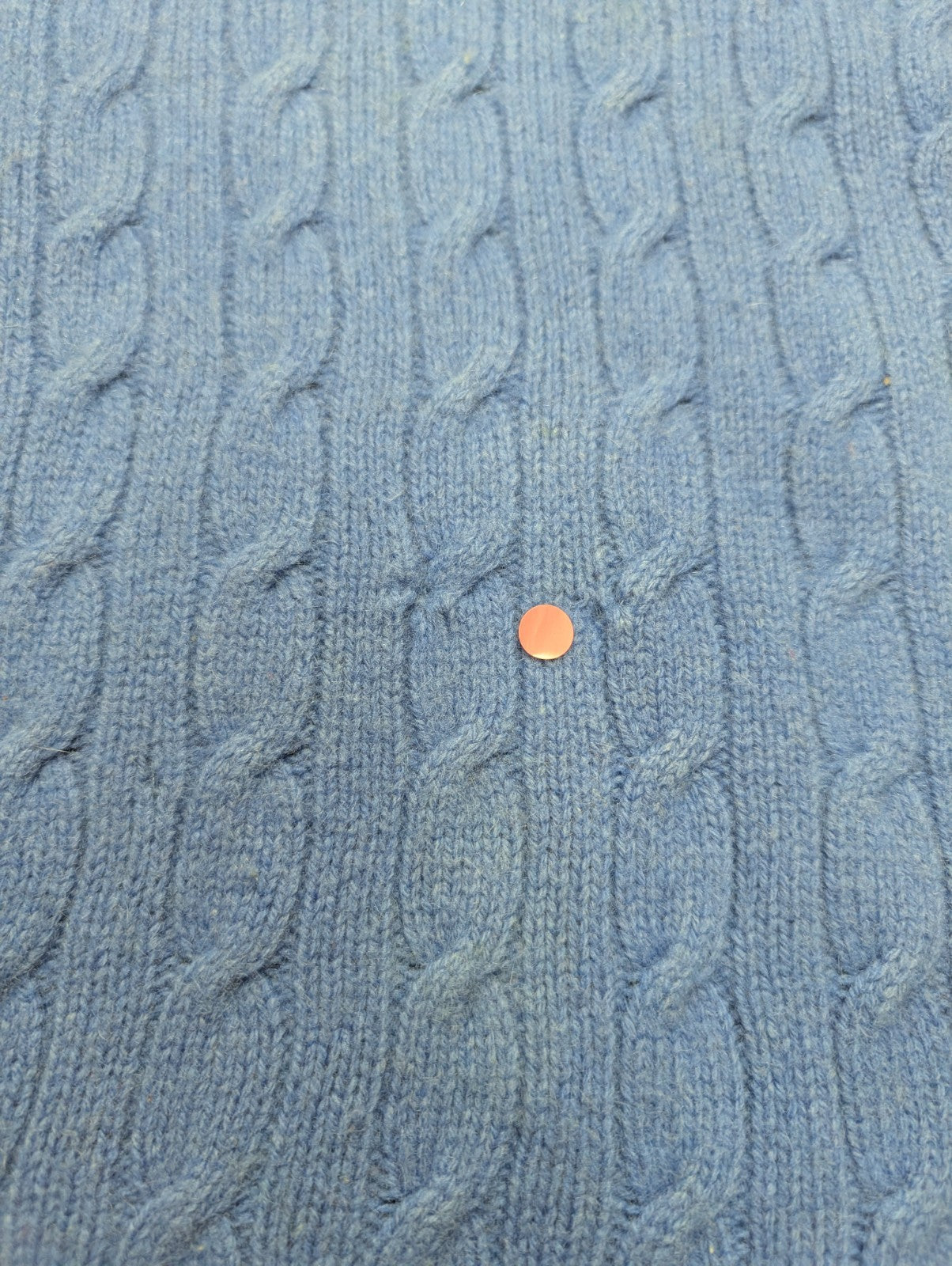 Pull Polo Ralph Lauren Torsadé Bleu Ciel Logo Orange 90% Mérinos / 10% Angora M