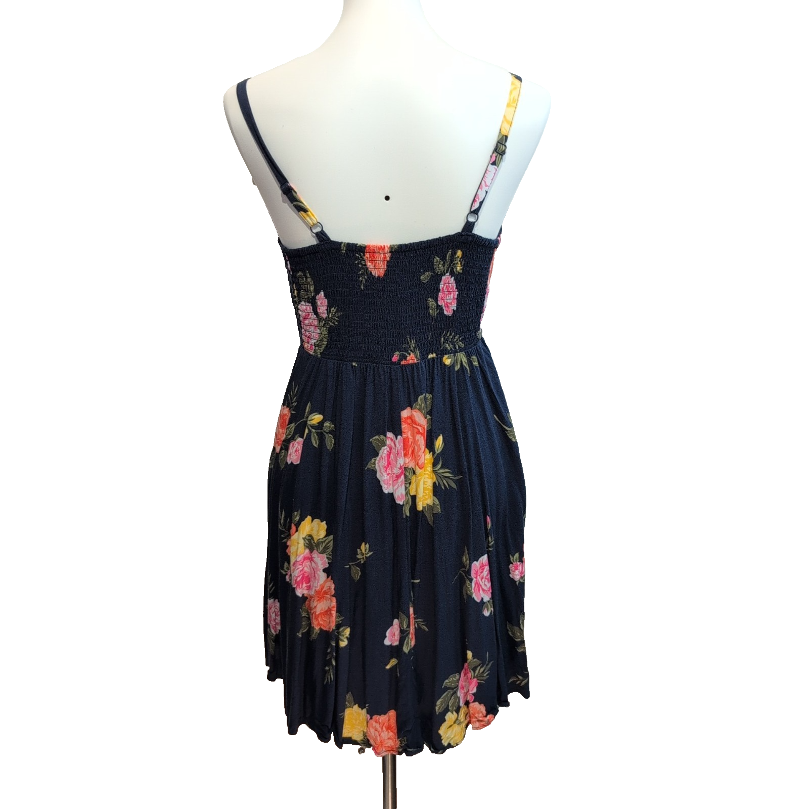 Robe d'été Femme Fleurie Bleu Marine Roses Viscose Bretelles M