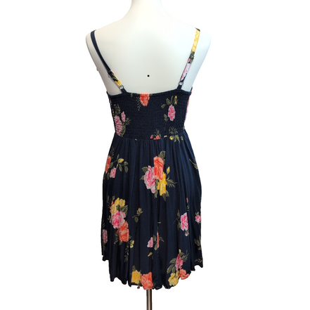Robe d'été Femme Fleurie Bleu Marine Roses Viscose Bretelles M