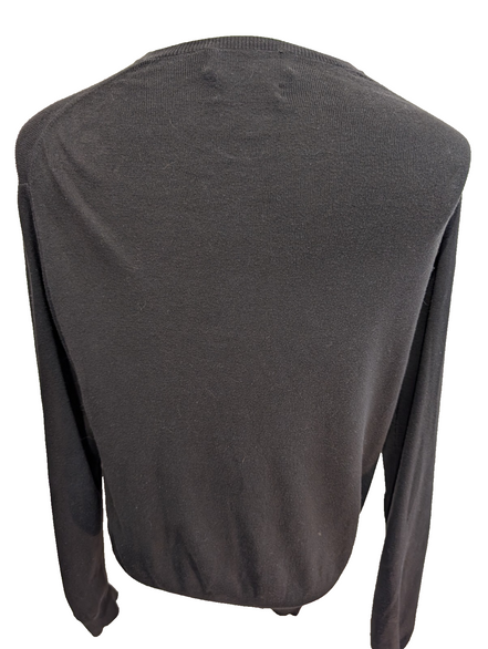Pull Fin Polo Ralph Lauren Noir Col V Taille L 100% Pima Coton Logo Violet