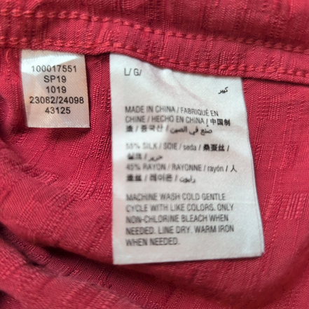 Chemise Tasso Elba Taille L Rouge Soie Rayonne Gaufrée Manches Courtes