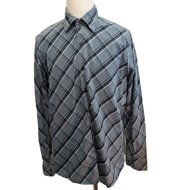 Chemise Tommy Hilfiger Grise et Bleue Carreaux Diagonaux - Taille XL