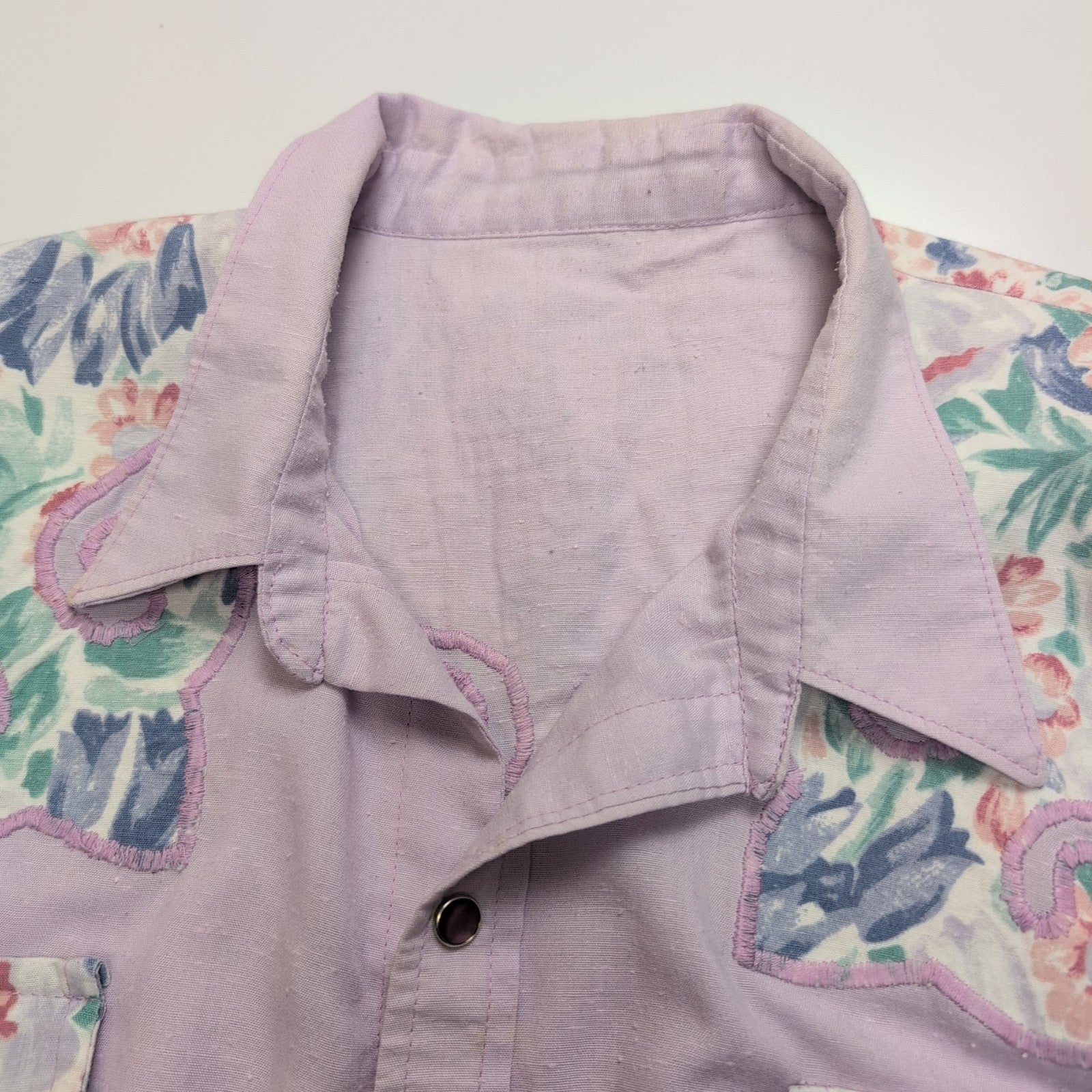 Chemise Western Vintage Lilas Florale Boutons Pression Manches Longues M/L