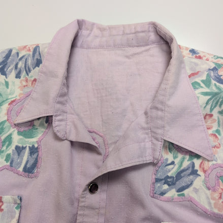 Chemise Western Vintage Lilas Florale Boutons Pression Manches Longues M/L