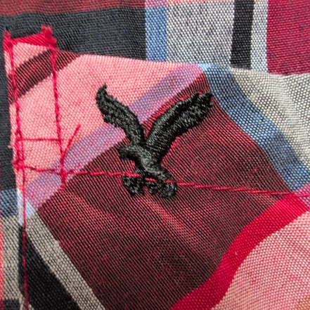 Chemise Vagari S Rouge Noir Carreaux Coton Logo Aigle Poche Made Mexico
