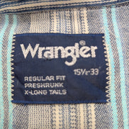 CHEMISE WRANGLER WESTERN M/L Coton Épais Rayures Bleues Poche Stylo