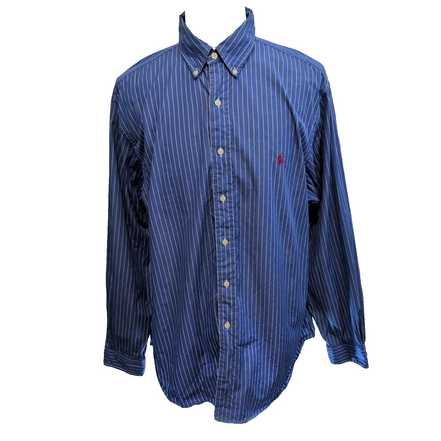 Chemise Ralph Lauren XXL Classic Fit Bleu Rayures Logo Rouge manches longues