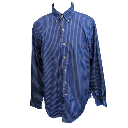 Chemise Ralph Lauren XXL Classic Fit Bleu Rayures Logo Rouge manches longues