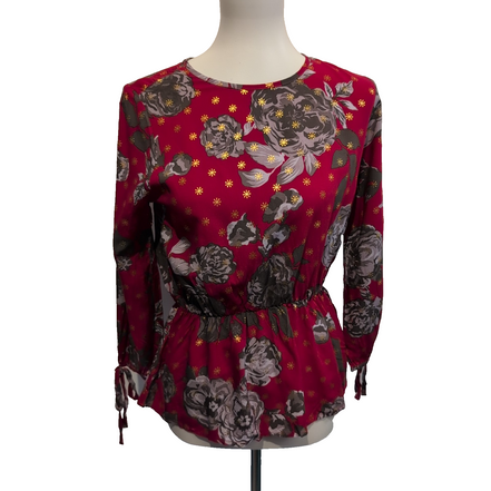 Haut Femme Harvé Bernard Taille S Rouge Fleuri Rayonne Neuf Étiquette