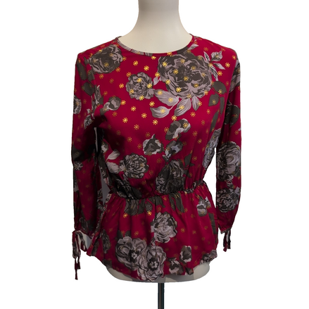 Haut Femme Harvé Bernard Taille S Rouge Fleuri Rayonne Neuf Étiquette