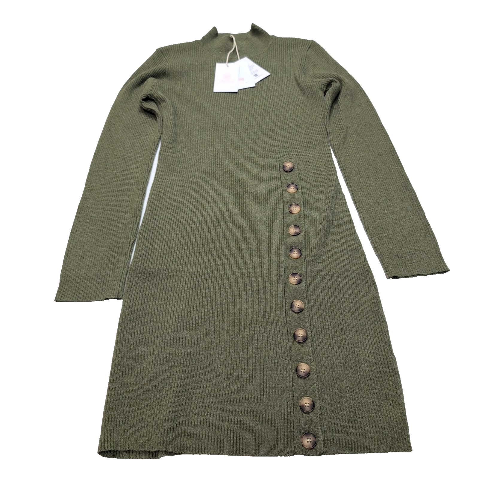 Robe Emilie.K Barnaba S/M Vert Kaki Manches Longues Neuve Étiquette