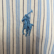 Chemise Ralph Lauren XXL Blanche Rayures Bleu Noir Logo Bleu Clair