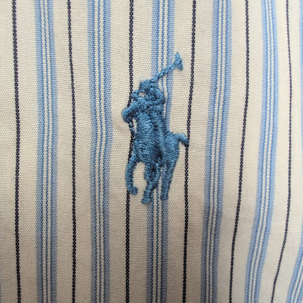 Chemise Ralph Lauren XXL Blanche Rayures Bleu Noir Logo Bleu Clair
