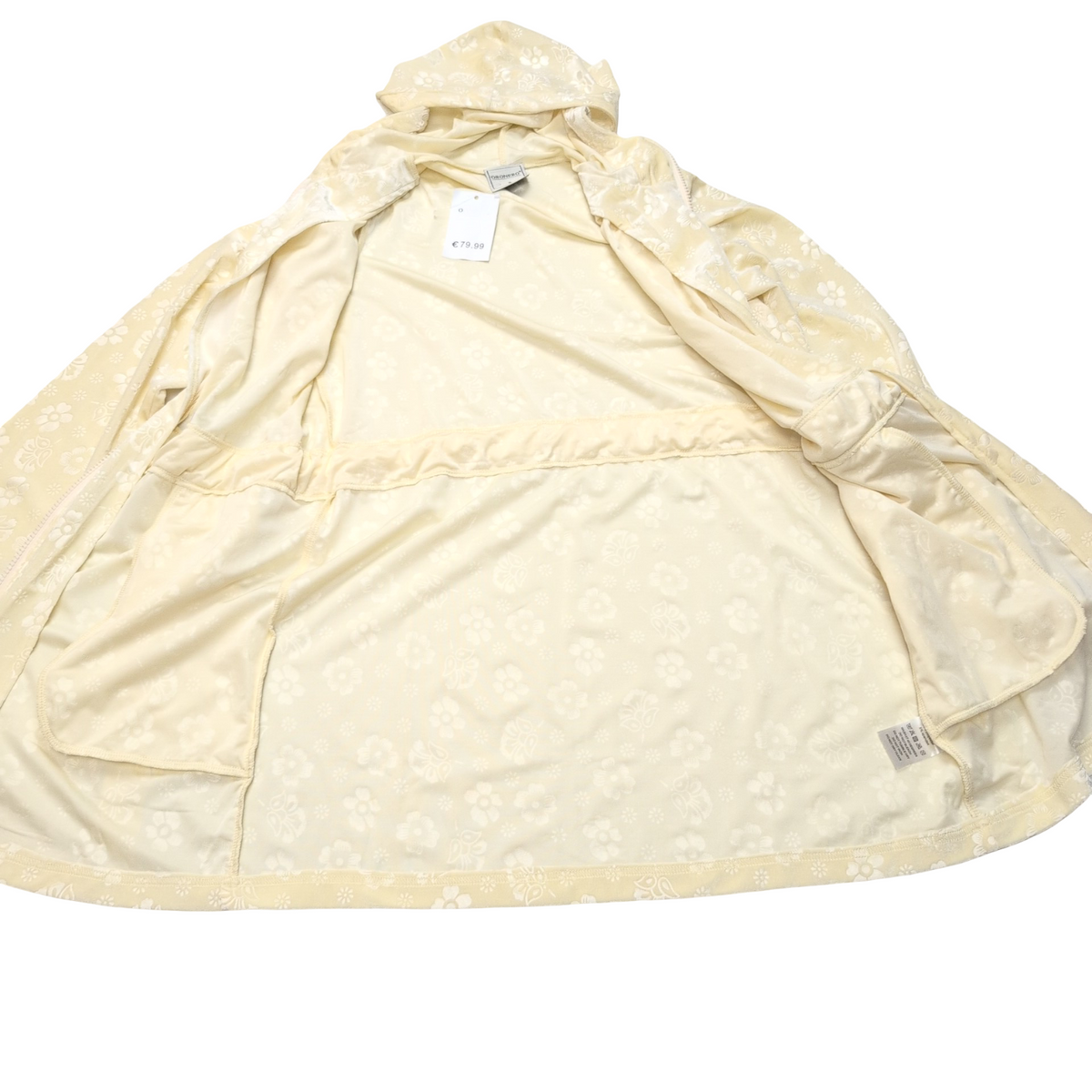 Peignoir ORONERO S Capuche Velours Loungewear Écru Floral Neuf Étiquette
