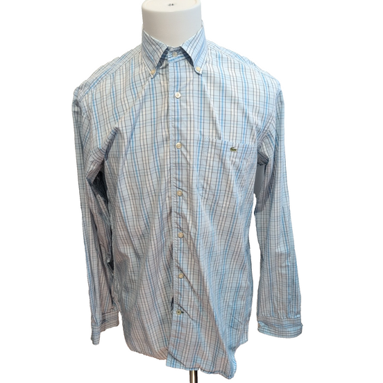 Chemise Lacoste M 40 Made in Hong Kong Bleu Carreaux Logo Crocodile Poche