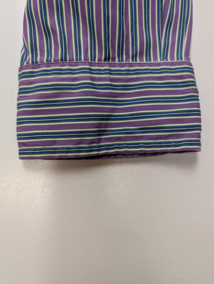 Chemise Polo Ralph Lauren Shirt XL Custom Fit Violet Rayée Logo Vert Button Down