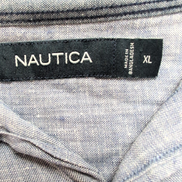 Chemise Nautica XL Bleu Chiné 100% Lin Logo Brodé Manches Longues