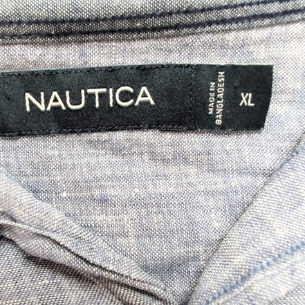 Chemise Nautica XL Bleu Chiné 100% Lin Logo Brodé Manches Longues