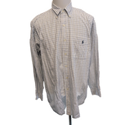 Chemise Ralph Lauren L Blake Blanche Carreaux Bleu Noir 100% Coton