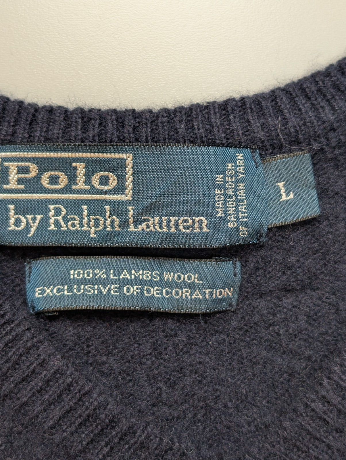 Pull Col V POLO Ralph Lauren Bleu Marine 100% Laine d'Agneau - Taille L / M