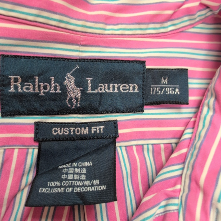 Chemise Ralph Lauren Custom Fit M bleu ciel rayures logo bleu coton