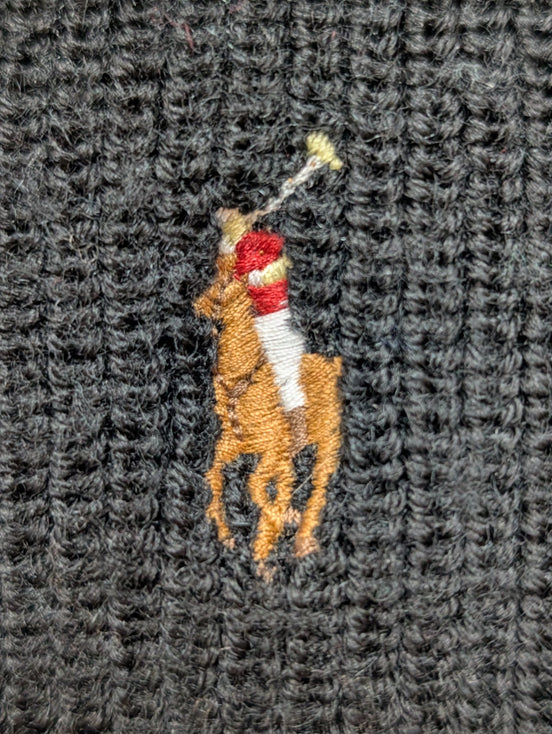 Écharpe Polo Ralph Lauren 100% Laine Mérinos Noire Logo Marron