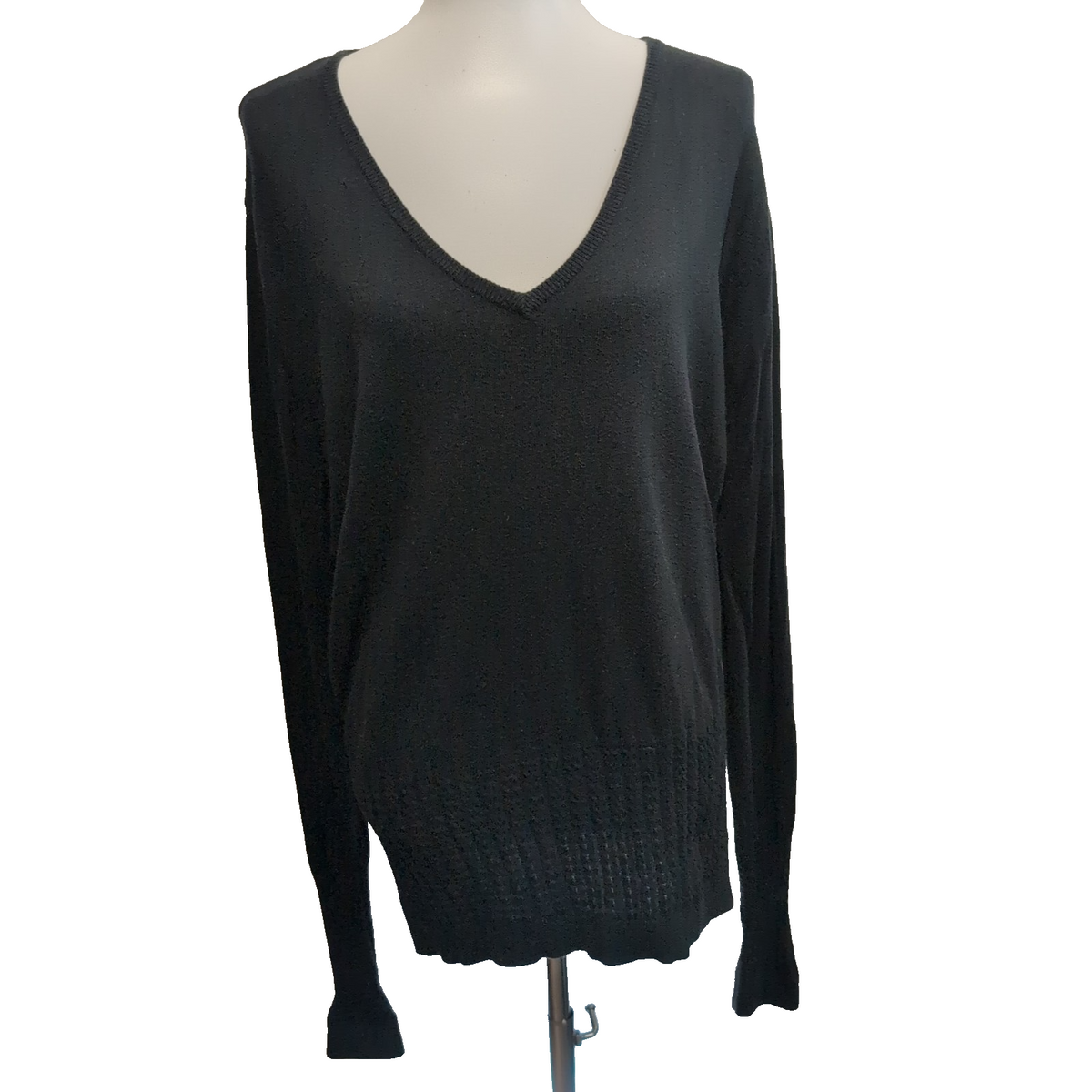 Calvin Klein Golf Pull Femme XL Noir Col V Maille Fine Coton Stretch