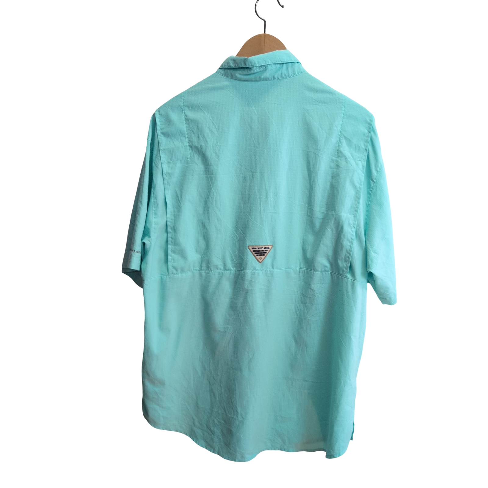 Chemise Columbia PFG nylon verte unie manches courtes homme taille L