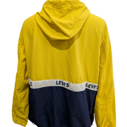 Blouson Levis Homme L Coupe-Vent Nylon Capuche Jaune Bleu Marine Veste Fine Neuf