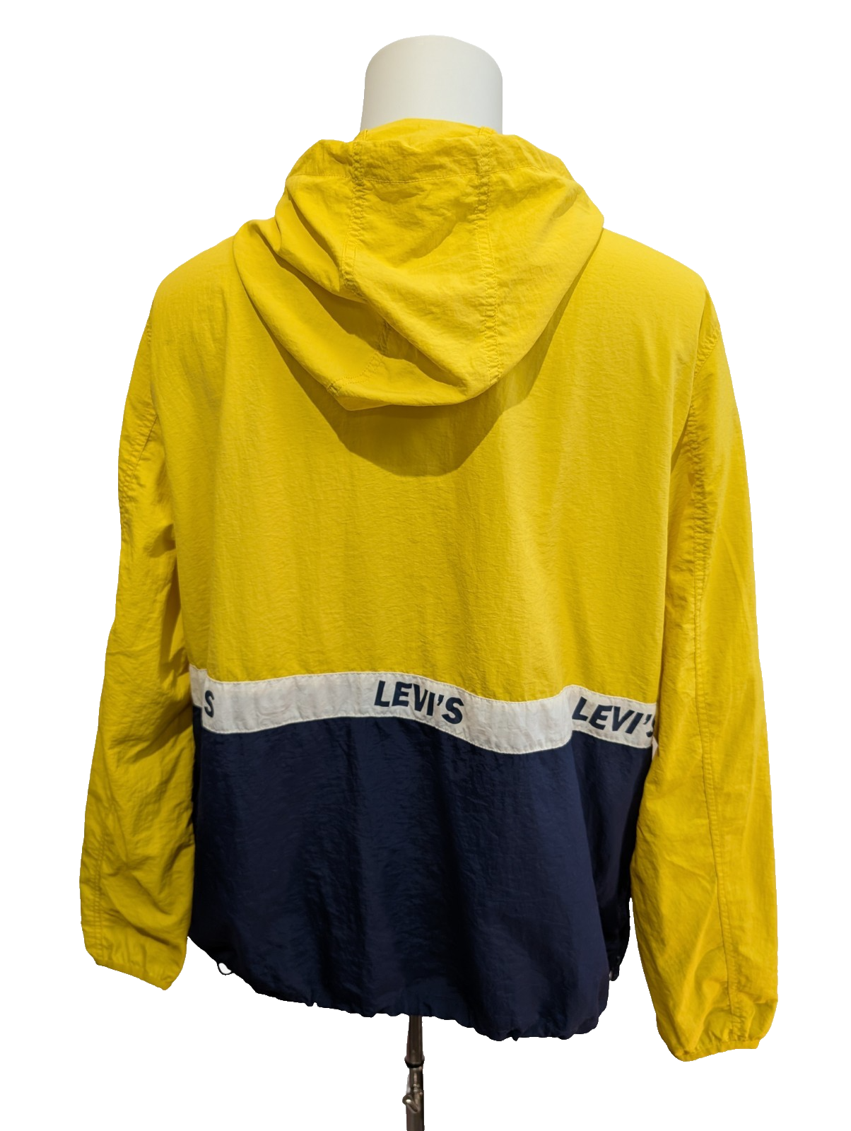 Blouson Levis Homme L Coupe-Vent Nylon Capuche Jaune Bleu Marine Veste Fine Neuf