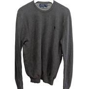 Pull Polo Ralph Lauren gris anthracite coton Pima col rond taille M logo noir