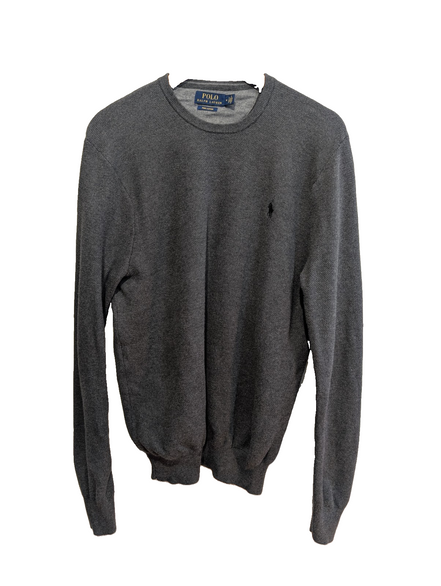 Pull Polo Ralph Lauren gris anthracite coton Pima col rond taille M logo noir