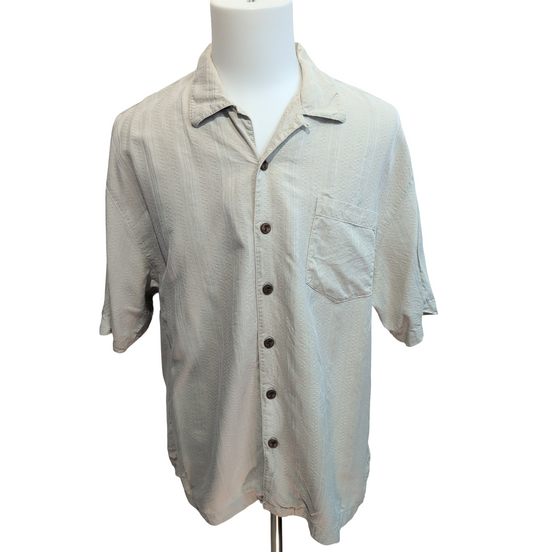 Chemise Hawaïenne Boundary Bay XLTG 100% Soie Gris Boutons Bois Palmier