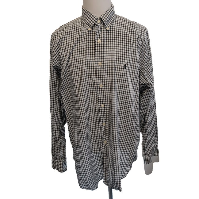 Chemise Polo Ralph Lauren XL Yarmouth Carreaux Noir Blanc Coton Logo Noir