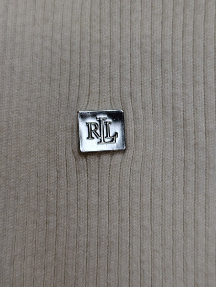 Pull Ralph Lauren (Lauren) Femme XL Col Roulé Rayé Blanc Cassé Noir Plaque Logo
