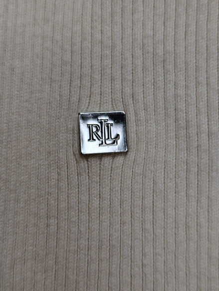 Pull Ralph Lauren (Lauren) Femme XL Col Roulé Rayé Blanc Cassé Noir Plaque Logo