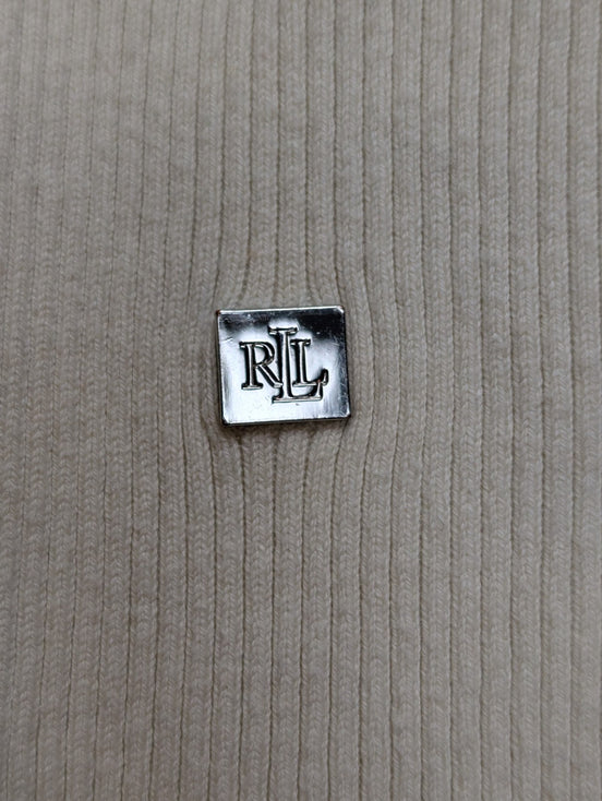 Pull Ralph Lauren (Lauren) Femme XL Col Roulé Rayé Blanc Cassé Noir Plaque Logo