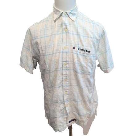 Chemise US Polo Assn Carreaux Bleu et Blanc Taille M 100% Coton Manches courtes