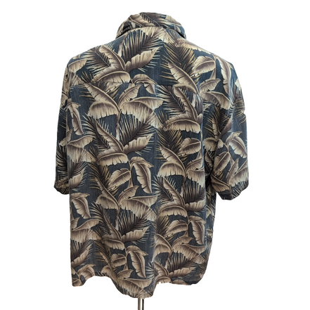 Chemise Hawaïenne Joe Marlin Rayonne Feuillage Marron XXL manches courtes
