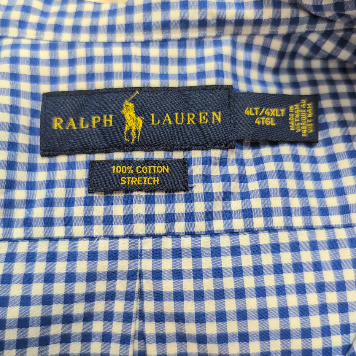 Chemise Ralph Lauren 4XLT Bleu Carreaux Coton Stretch Logo Jaune Grande Taille