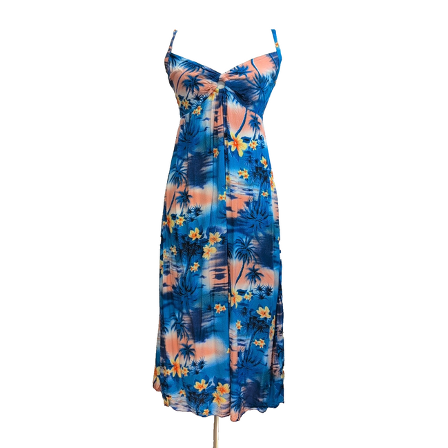 Robe d'Été Tropicale Taille S Viscose Bretelles Réglables Bleu Rose