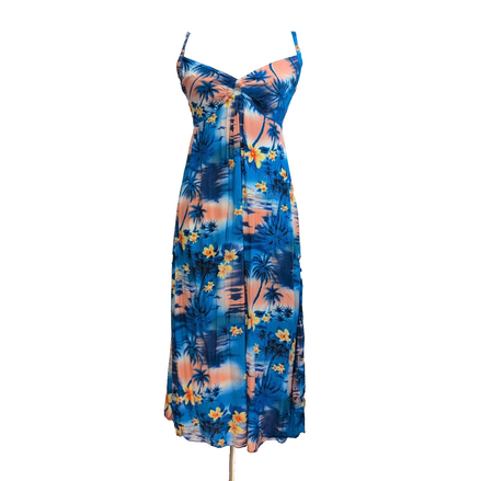 Robe d'Été Tropicale Taille S Viscose Bretelles Réglables Bleu Rose