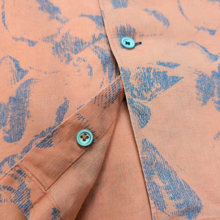 Chemise Hawaïenne Nautica XL Lin Coton Orange Saumon Coquillages manches courtes