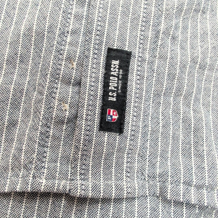 Chemise U.S. Polo Assn XL Grise Rayures Blanches Coton Logo Manches Longues