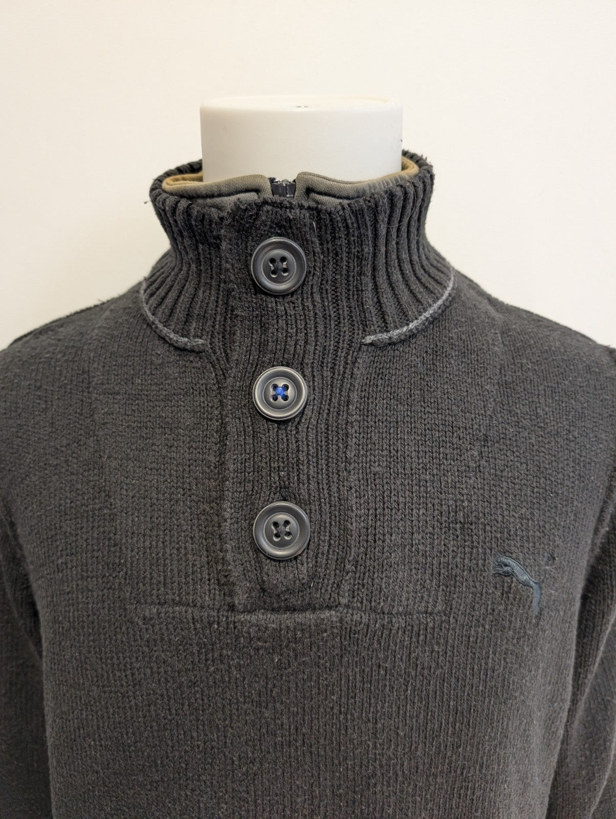 Pull Puma vintage noir double col zippé et boutonné Homme taille M
