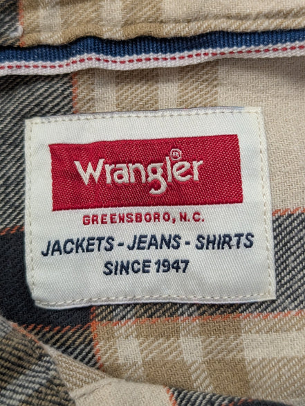 Wrangler L Chemise Western Flanelle Crème Beige Carreaux Boutons Métal