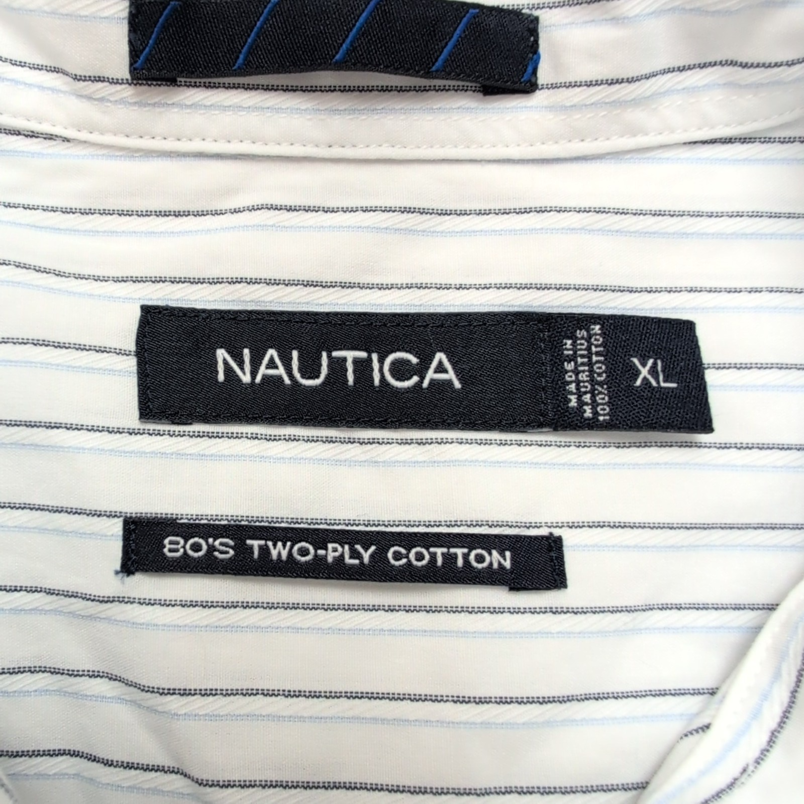 Chemise Nautica Taille XL Blanche Rayures Bleues 100% Coton Manches Longues