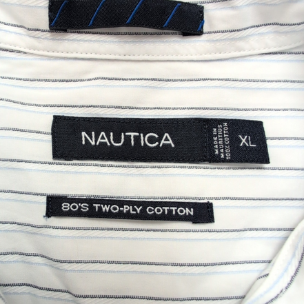Chemise Nautica Taille XL Blanche Rayures Bleues 100% Coton Manches Longues