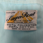 Chemise Guayabera Maya Real 3XL Bleu Brodée 4 Poches Made in Mexico